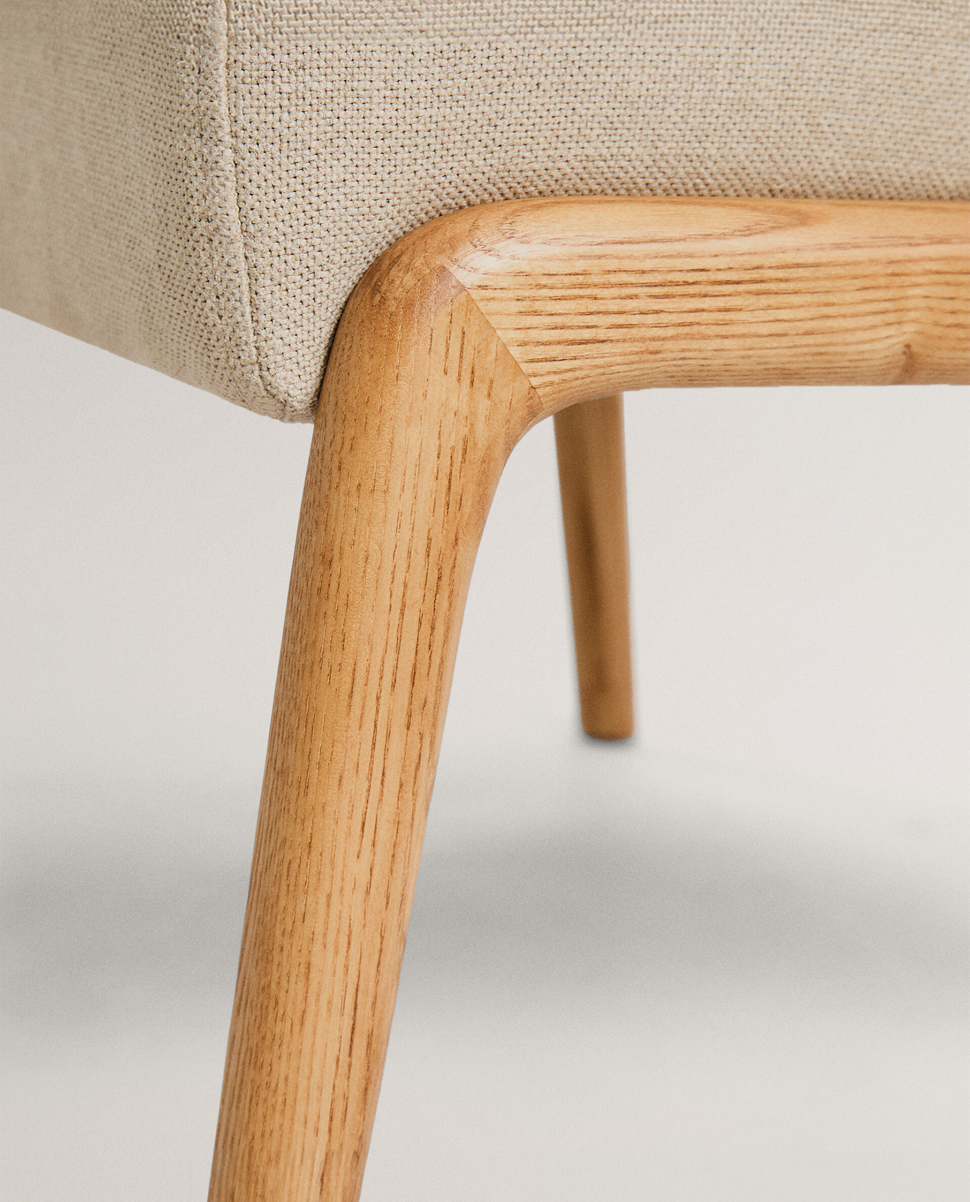 ASH WOOD AND LINEN FOOTREST STOOL