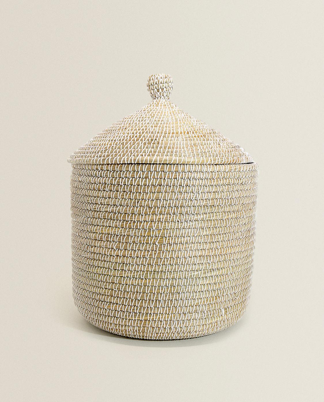 Zara Home 起こし ホワイトバスケット 蓋付き
