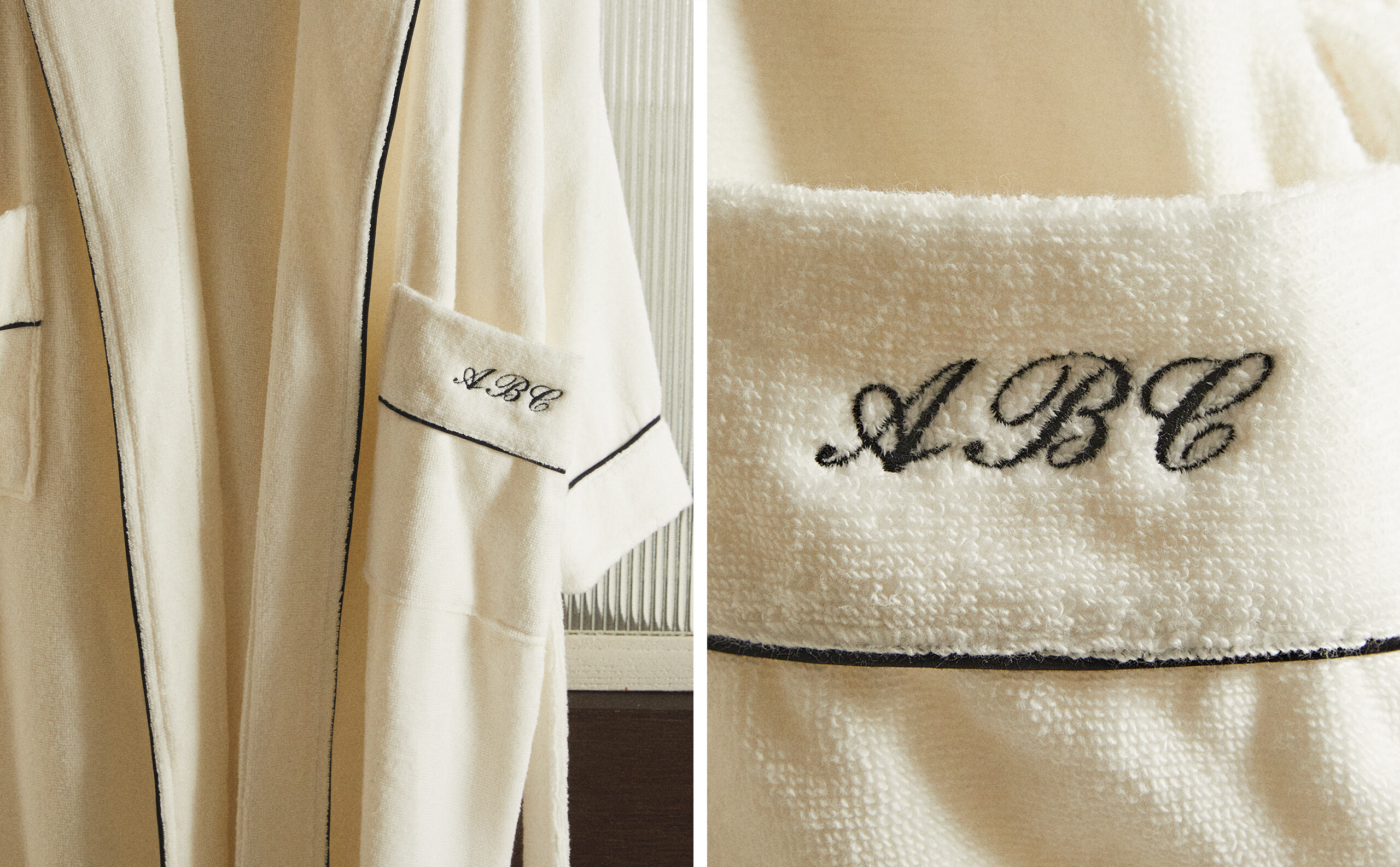 BATHROBE WITH CUSTOMIZABLE PIPING