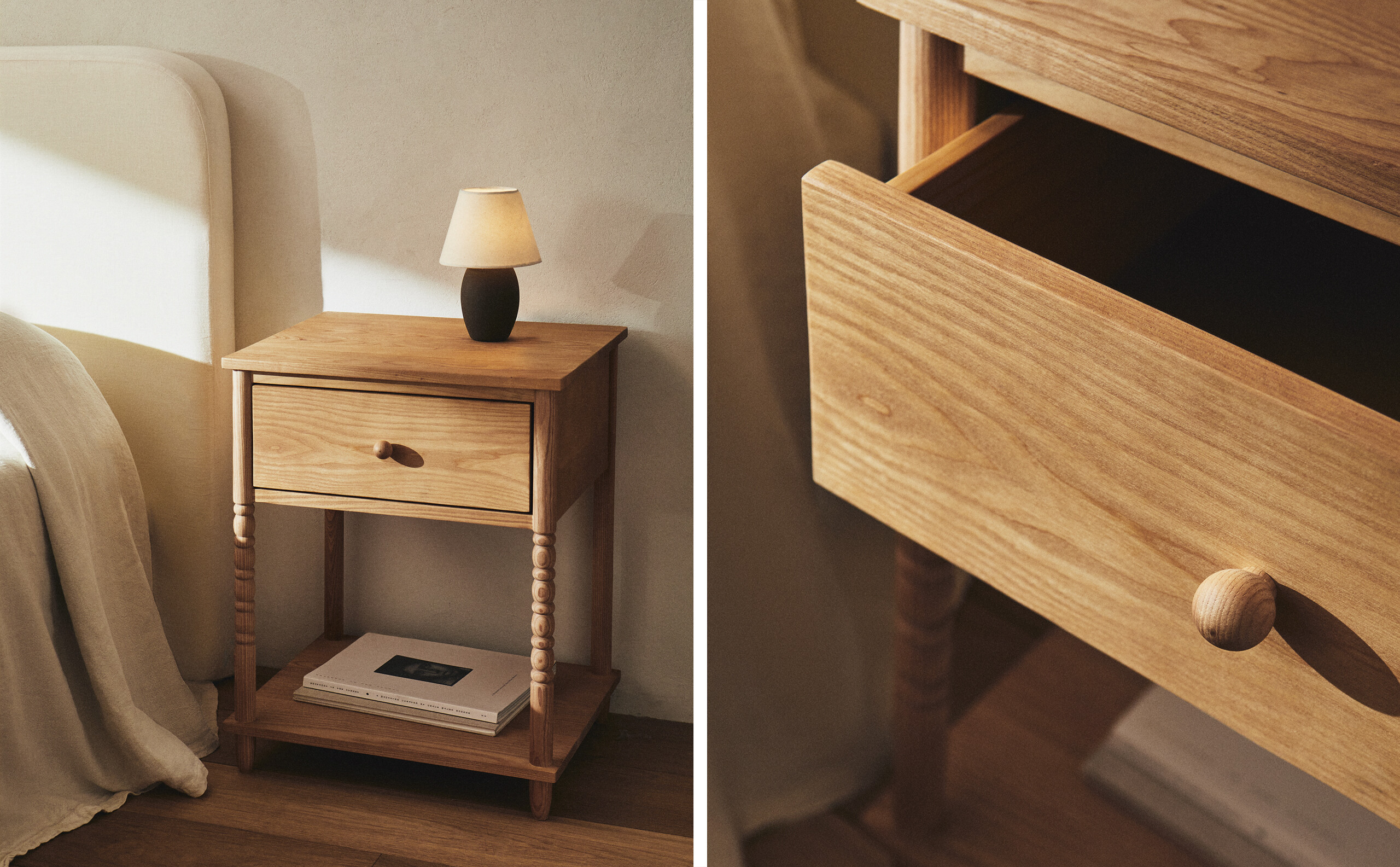 WOODEN BEDSIDE TABLE