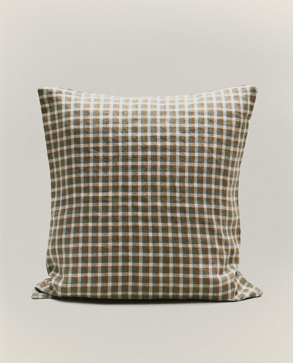 Zara Home Damalı kətan yastıq örtüyü