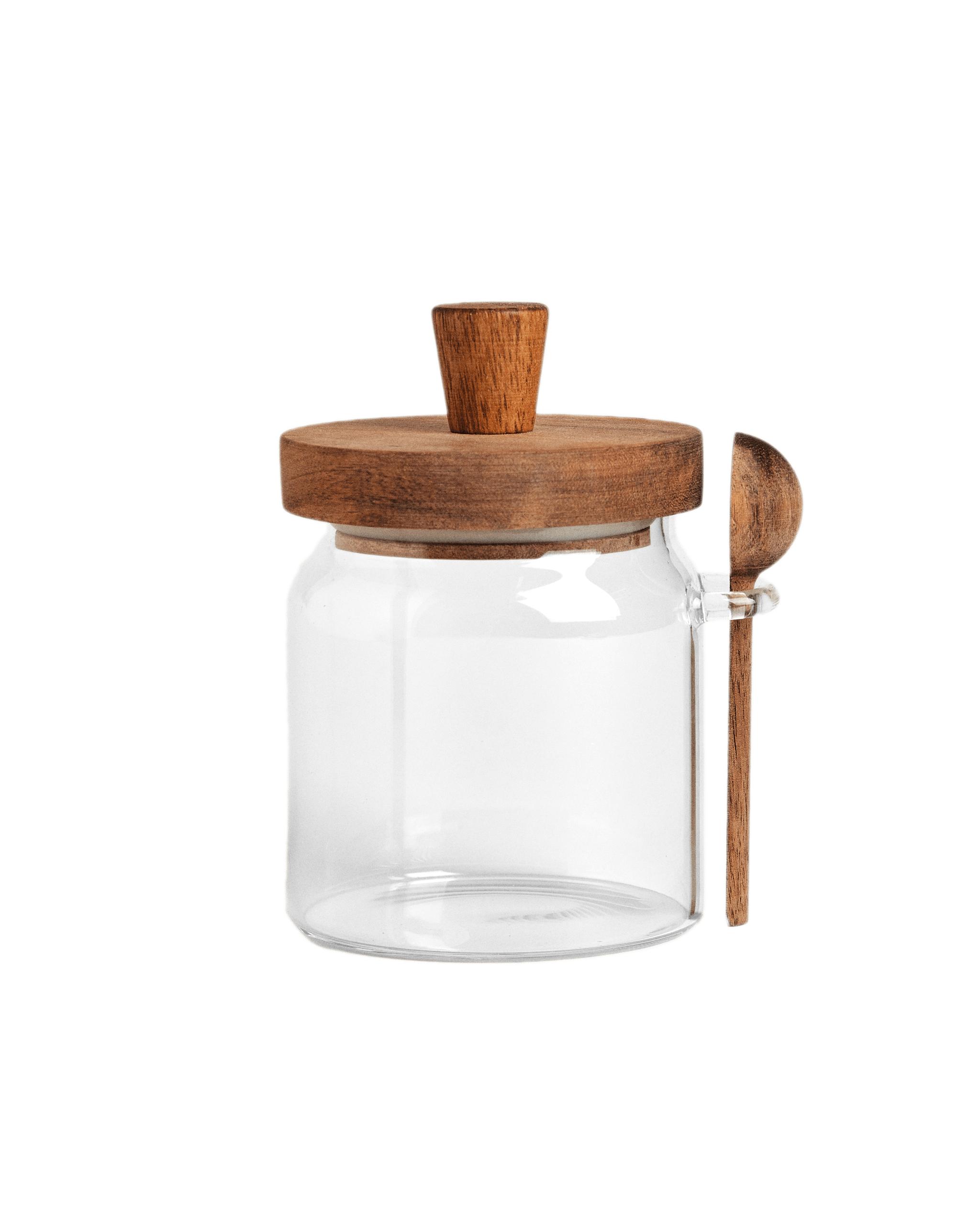 BOROSILICATE GLASS AND WOOD SUGAR BOWL product thumbnail 4
