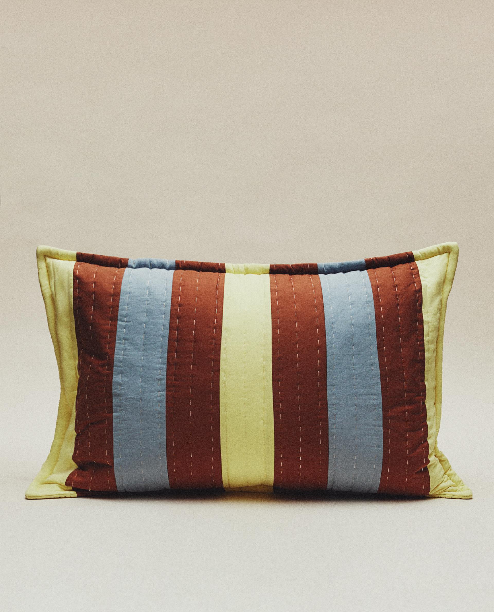 STRIPED PATCHWORK COTTON CUSHION COVER X COLLAGERIE