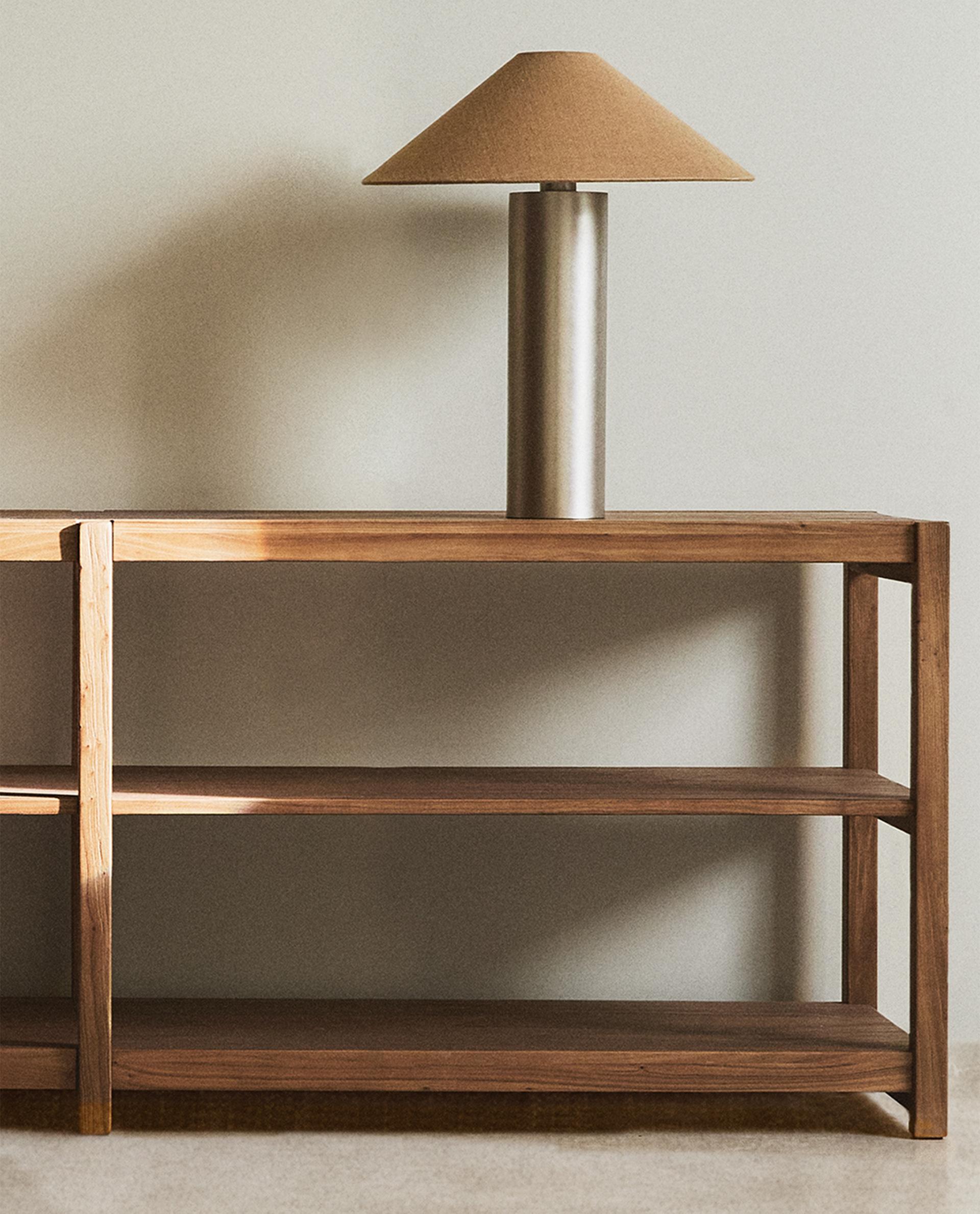 Long Wooden Shelving Unit - Elm Wood Bookcase