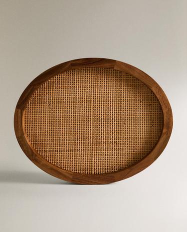 OVAL WOOD RATTAN TRAY