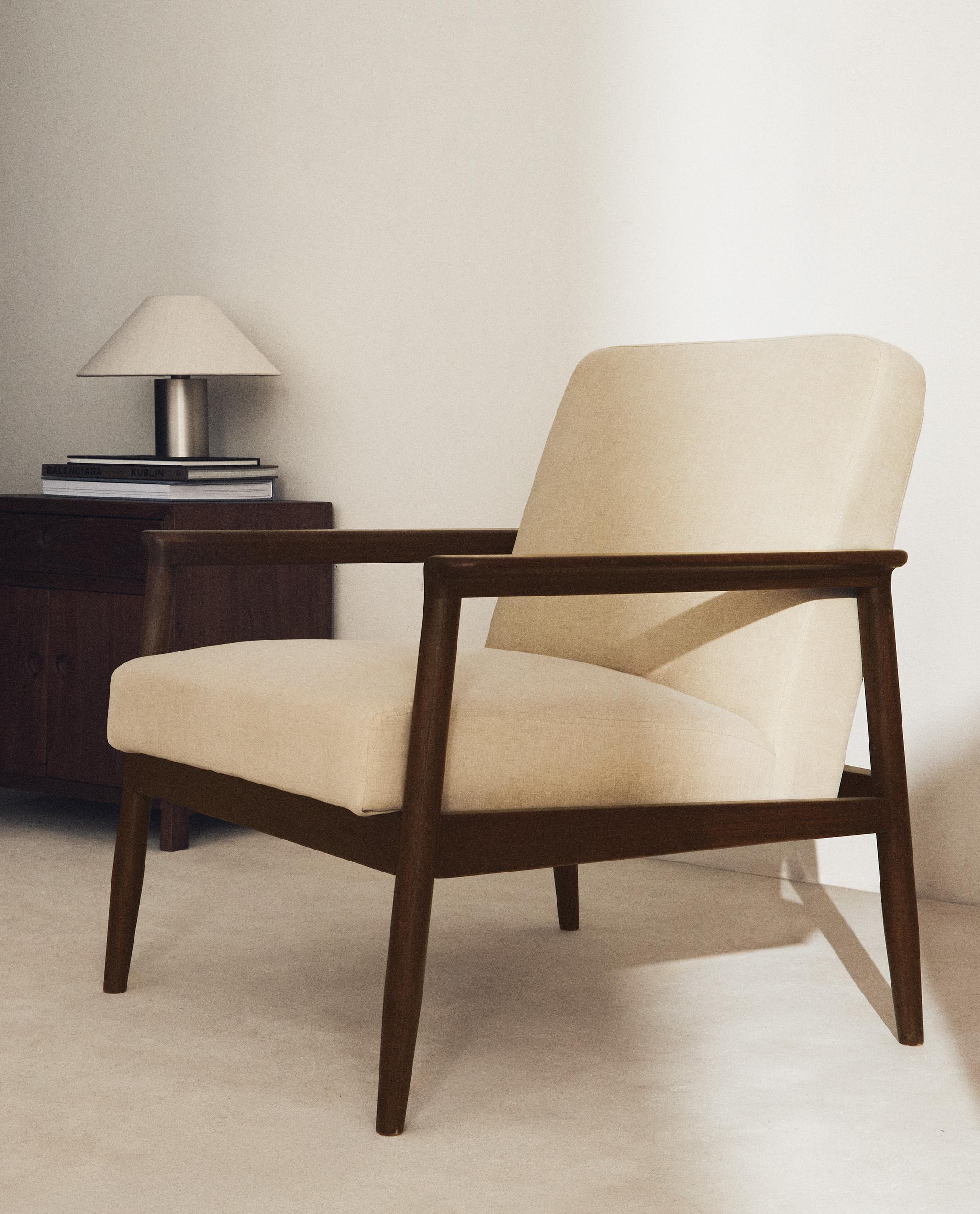 WOOD AND LINEN ACCENT CHAIR product thumbnail 8