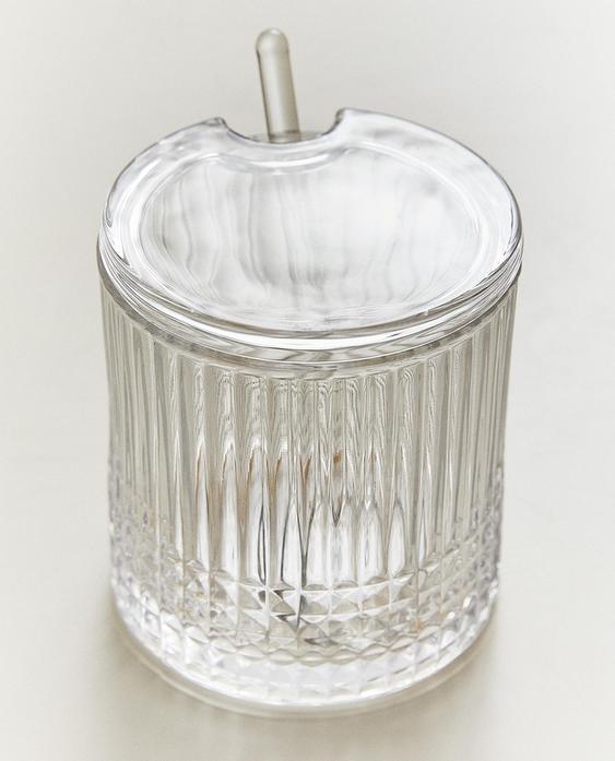 GLAZEN SUIKERPOT MET GEOMETRISCH RELIËFMOTIEF