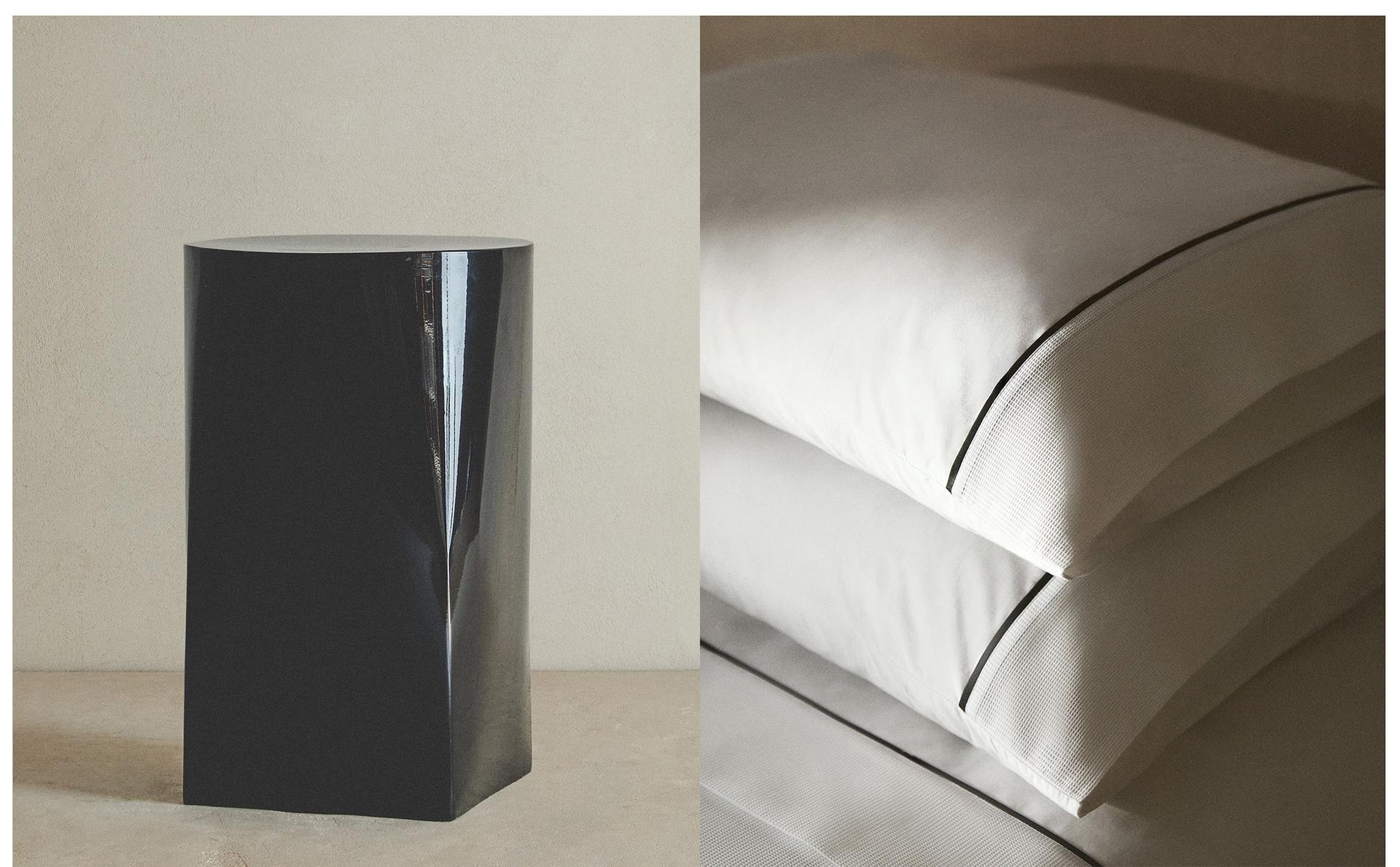 PILLOWCASE WITH PIQUÉ PIPING AND STEEL SIDE TABLE PILLOWCASE WITH PIQUÉ PIPING AND STEEL SIDE TABLE