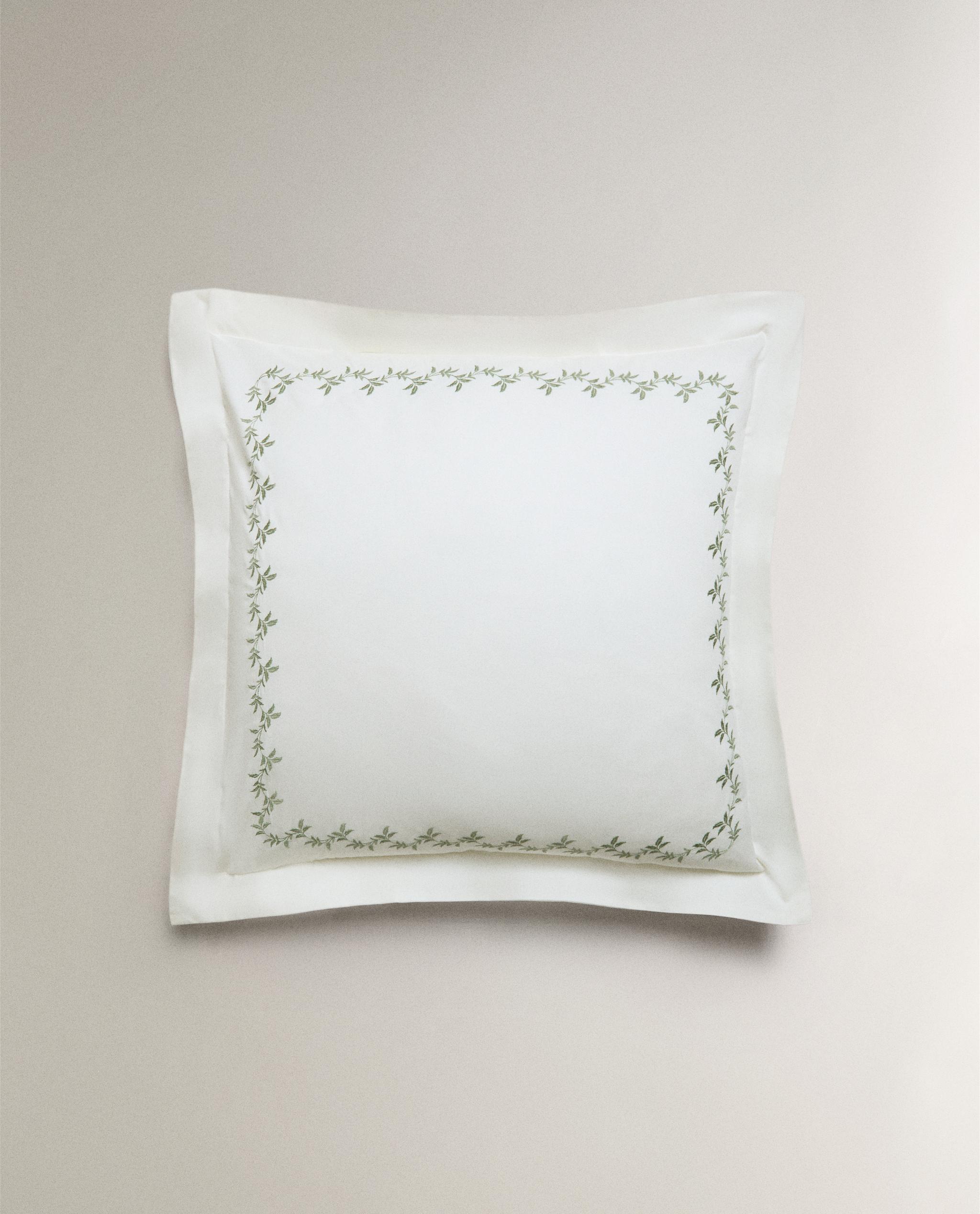 SATEEN PILLOWCASE WITH EMBROIDERED LEAVES product thumbnail 7