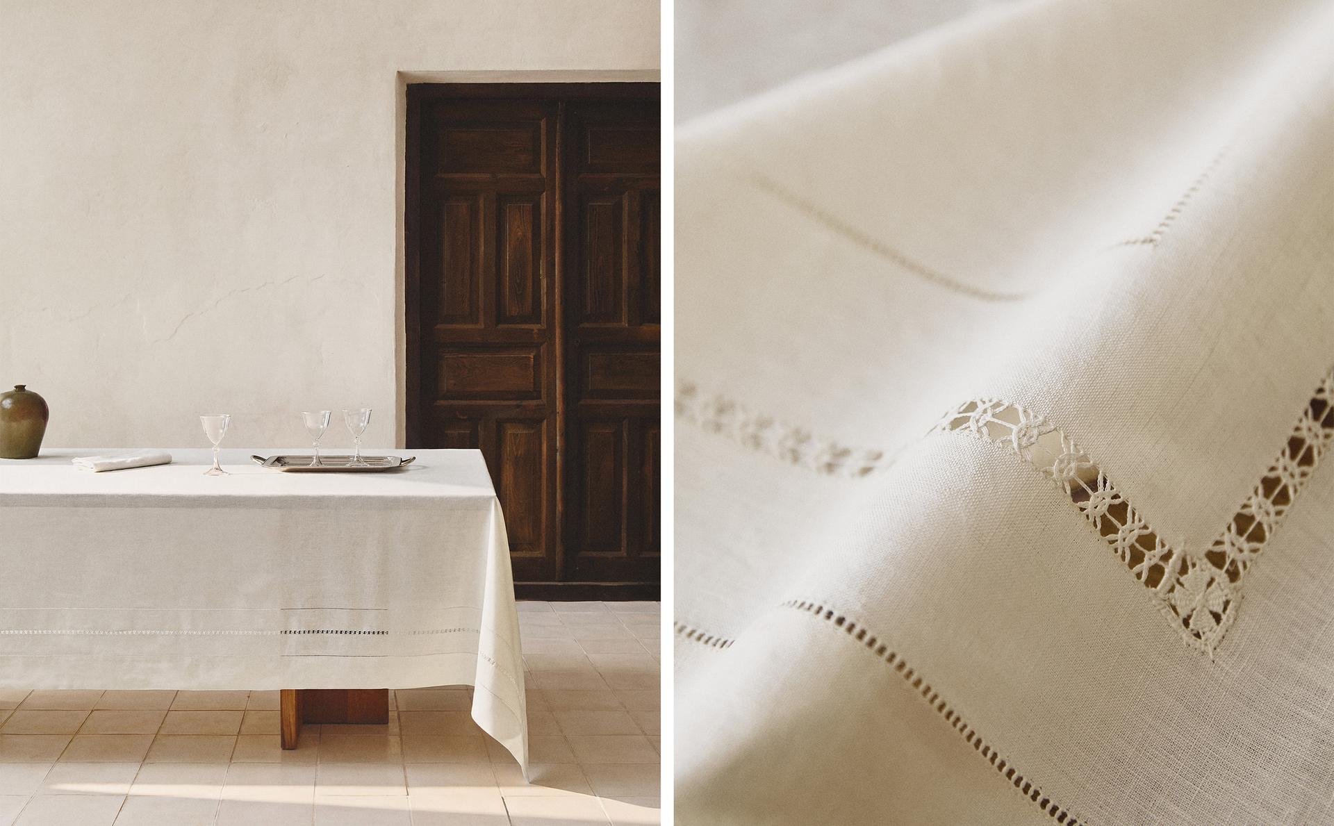 HEMSTITCHED INSERT LINEN TABLECLOTH