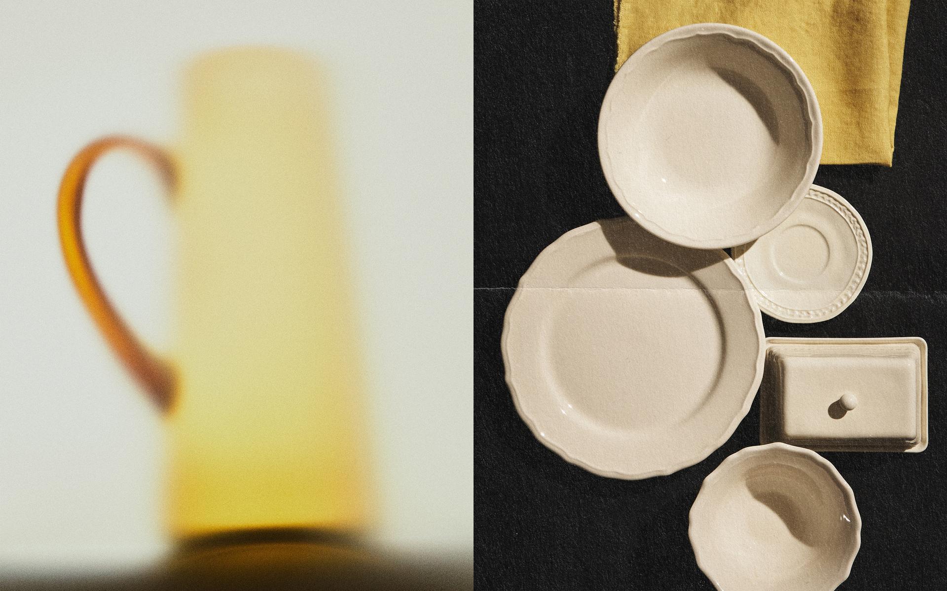 إبريق، طقم أواني طعام وفوط مائدة