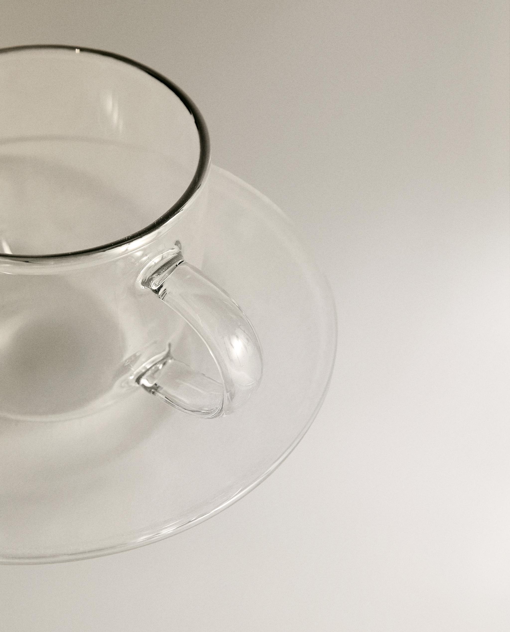 BOROSILICATE GLASS TEACUP AND SAUCER WITH SILVER RIM product thumbnail 8