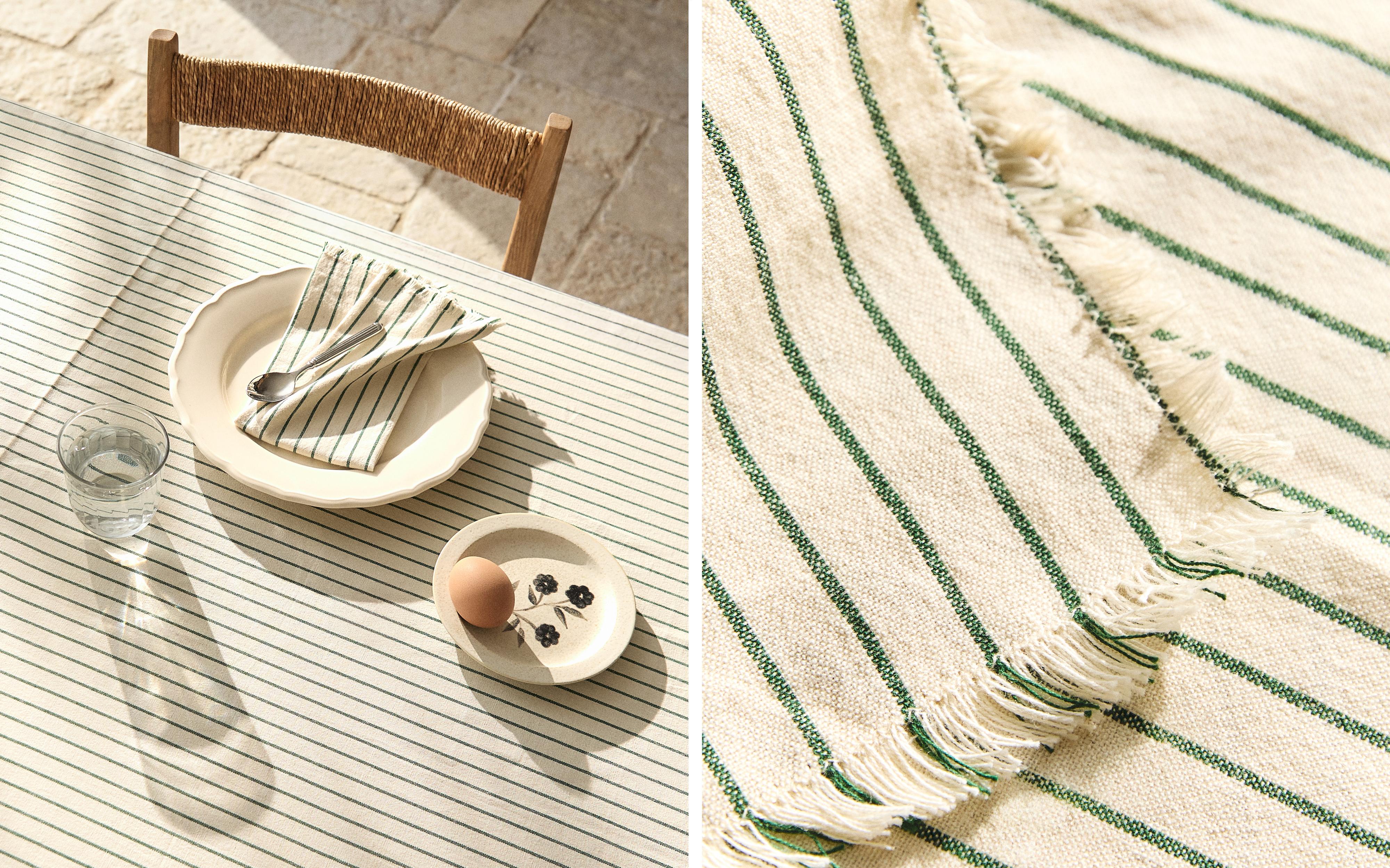 STRIPED TABLECLOTH WITH FRINGING