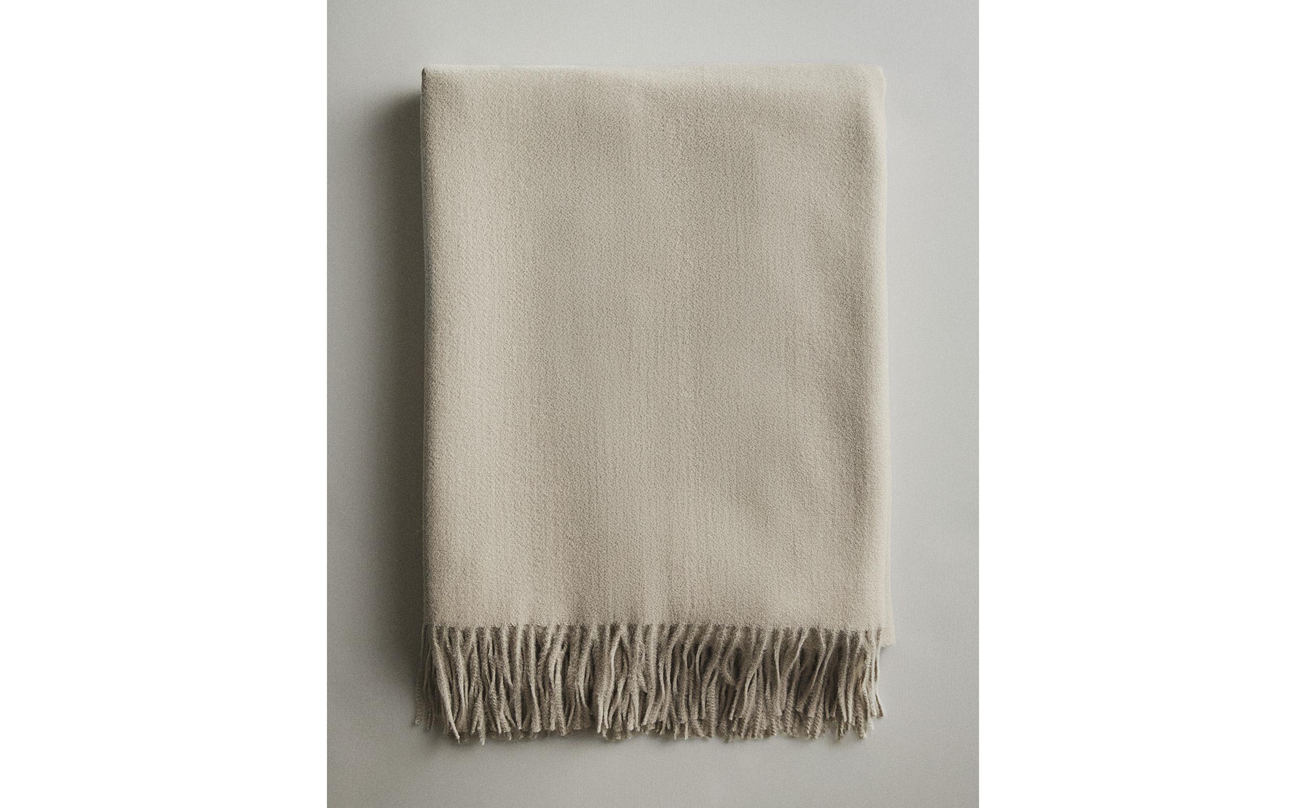 ZARA  フリンジ 付き ブランケット ホワイト ブラウン ザラホーム ソフトフリンジ ブランケット | Zara Home 日本/Japan