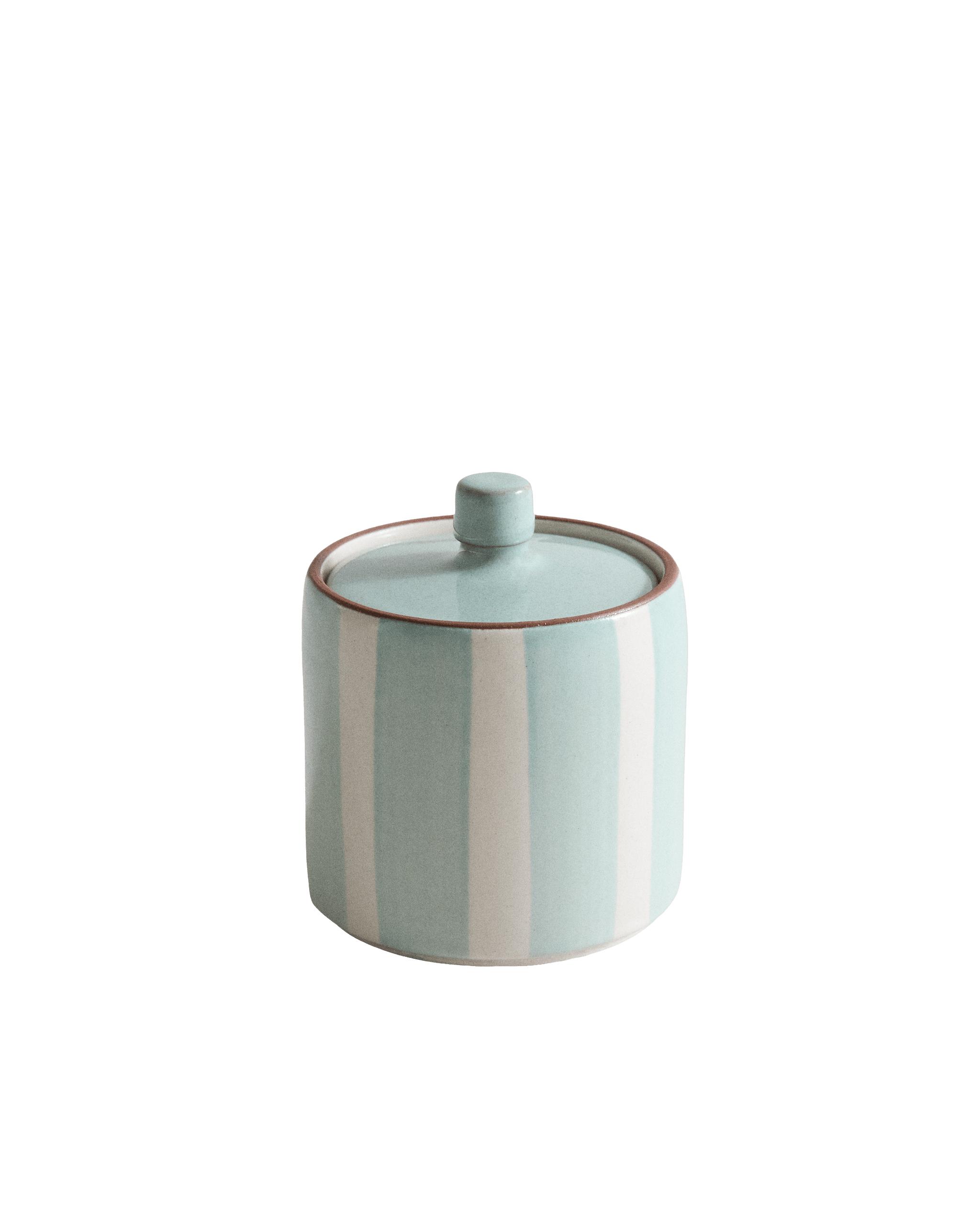 STRIPED CERAMIC BATHROOM ORGANISER JAR