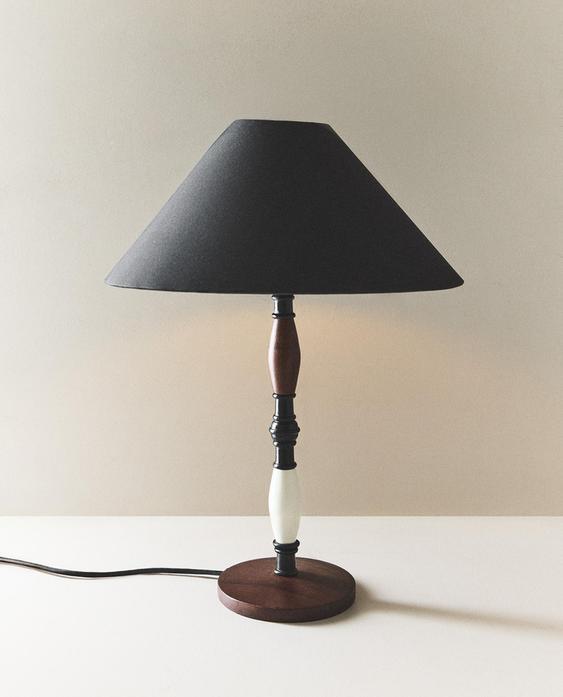 LÁMPARA MESA MADERA Y LINO