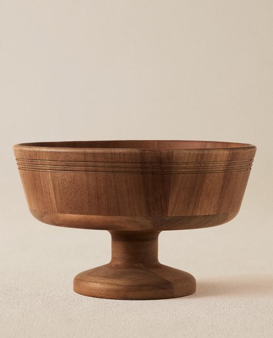 وعاء فواكه خشب بقاعدة