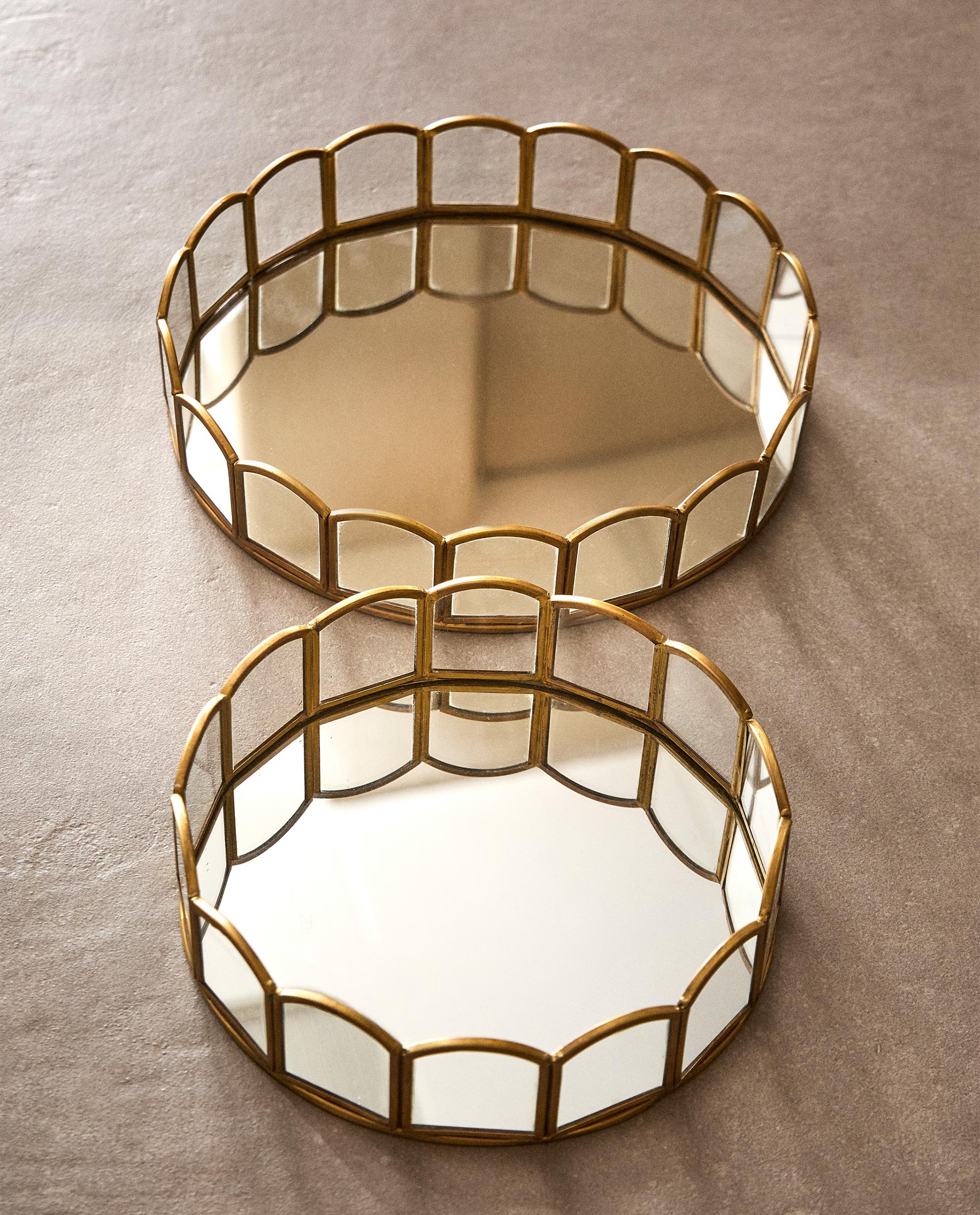 ROUND METAL AND MIRRORED TRAY