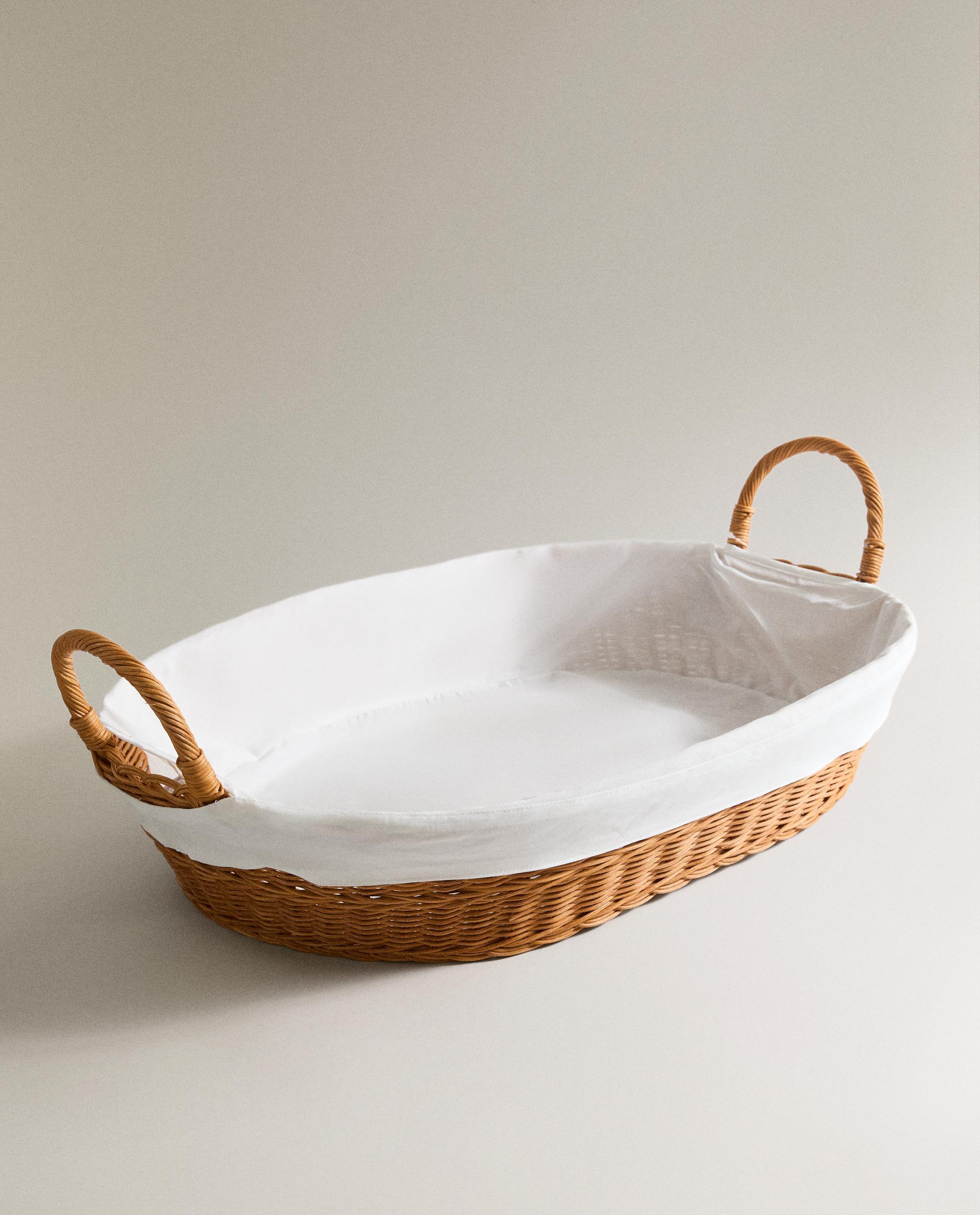 RATTAN AND COTTON IRONING BASKET