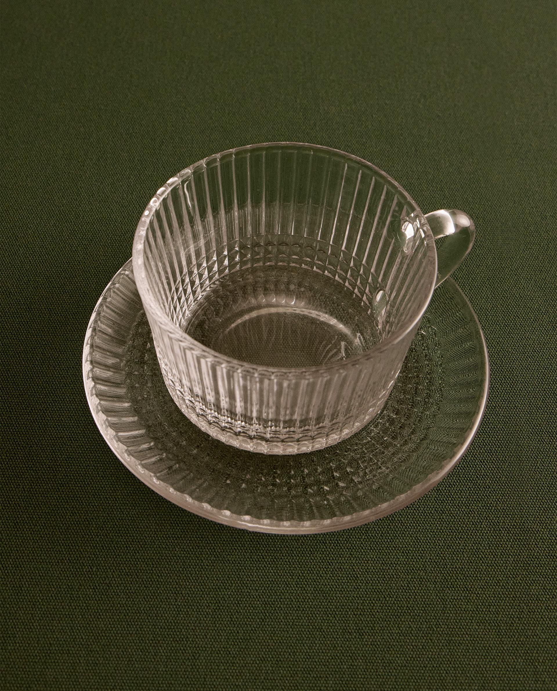 GLASS TEACUP AND SAUCER WITH RAISED GEOMETRIC DESIGN product thumbnail 6
