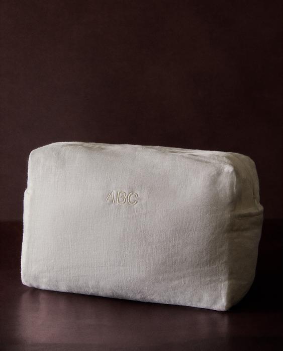 PLAIN LINEN AND COTTON TOILETRY BAG