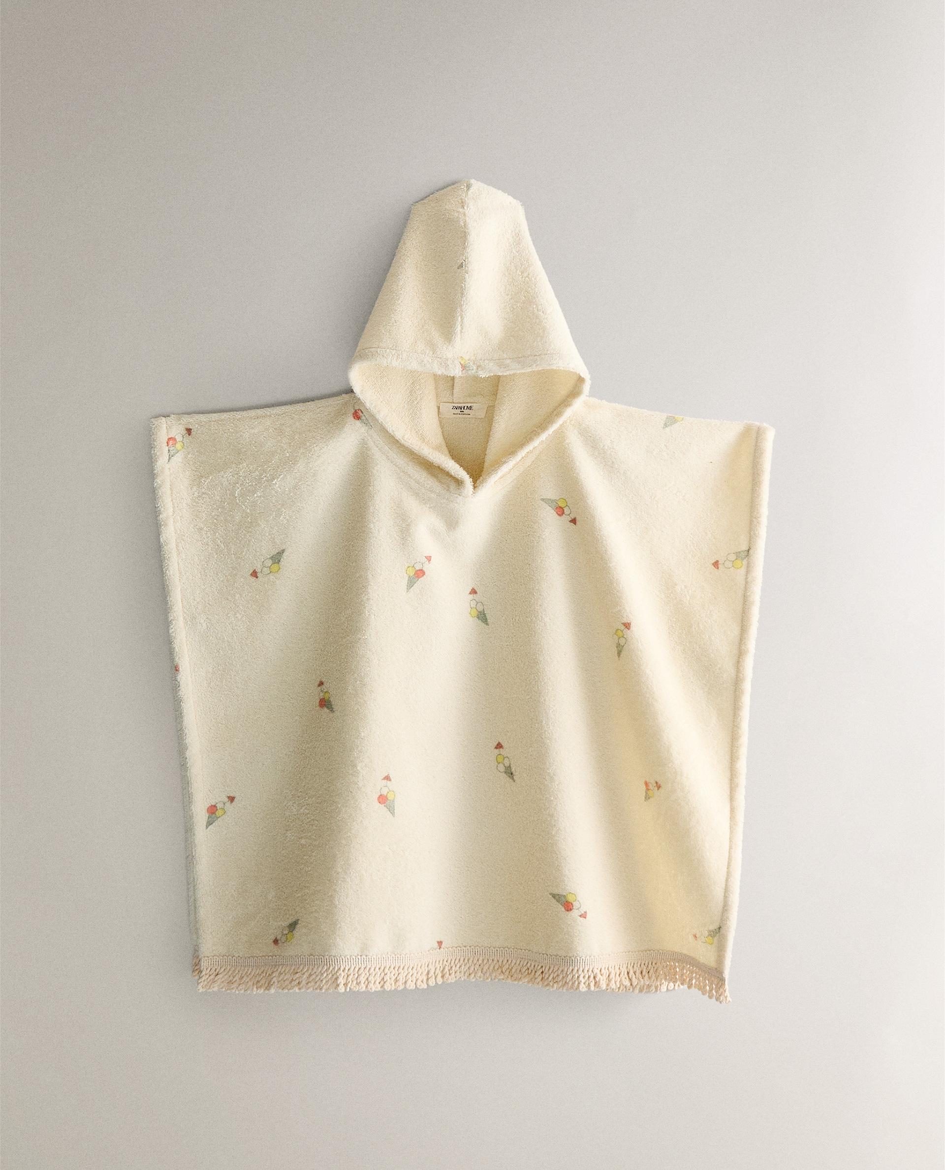 MOEMOE BABY Serviette Poncho Enfant 90x90cm 100% Coton Avec Capuche - Blanc