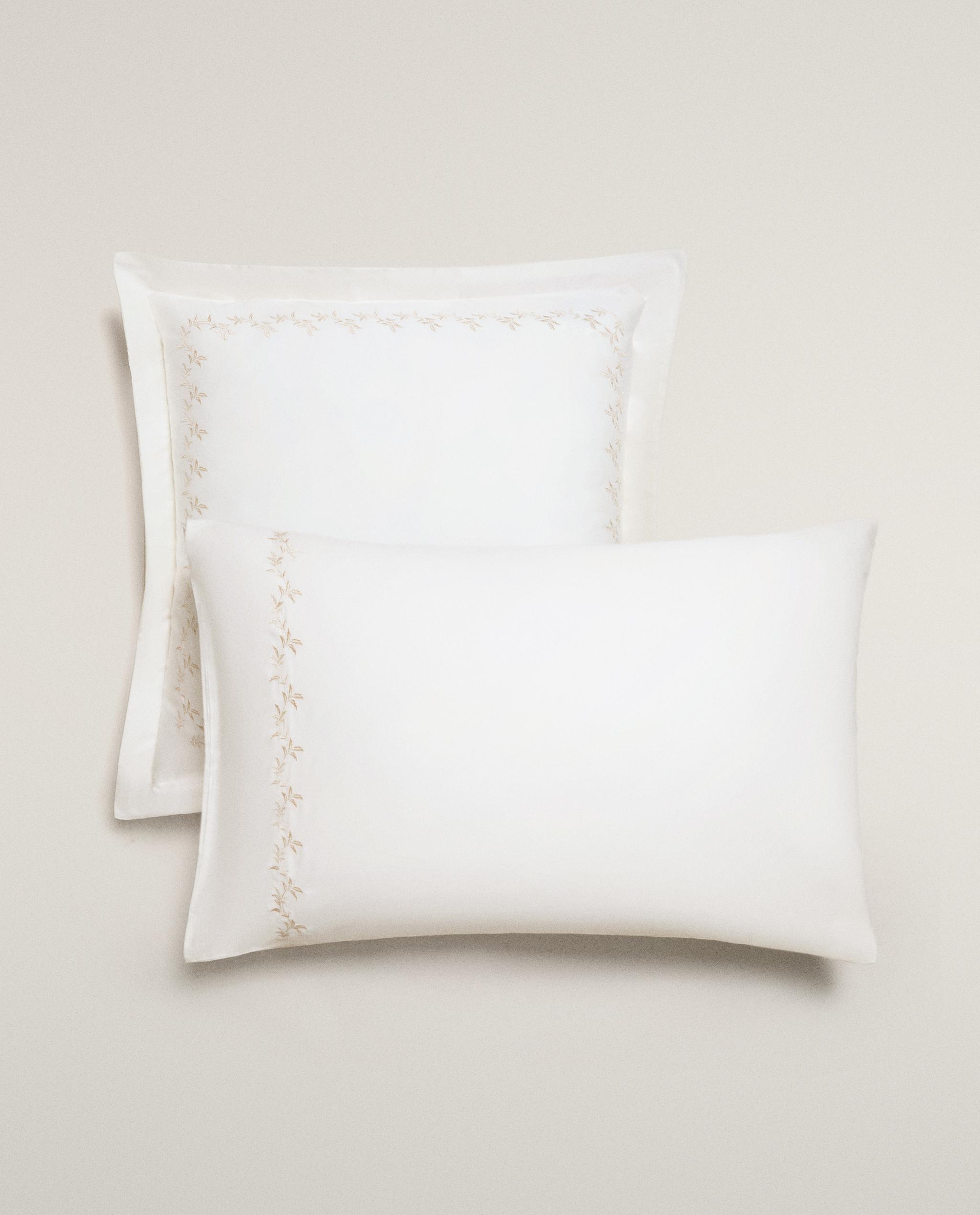 SATEEN PILLOWCASE WITH EMBROIDERED LEAVES product thumbnail 18