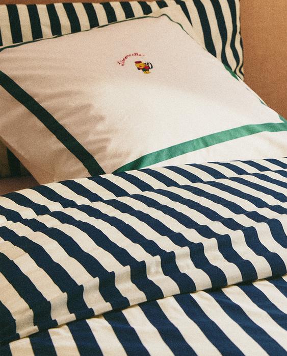 X THE ANIMALS OBSERVATORY KIDS’ STRIPED DUVET COVER