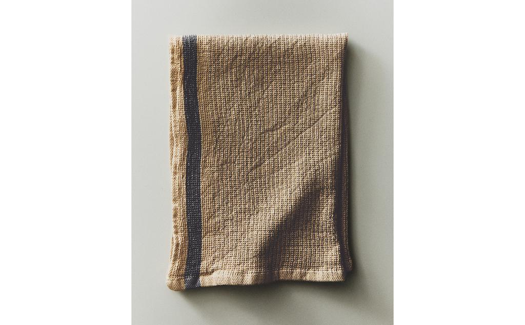 WAFFLE-KNIT TEA TOWEL WITH STRIPE