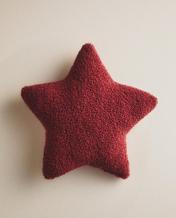 KIDS' SMALL FAUX SHEARLING STAR CUSHION