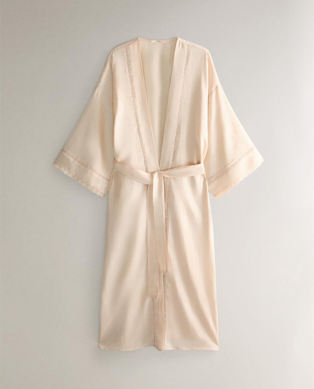 OPENWORK SATEEN DRESSING GOWN