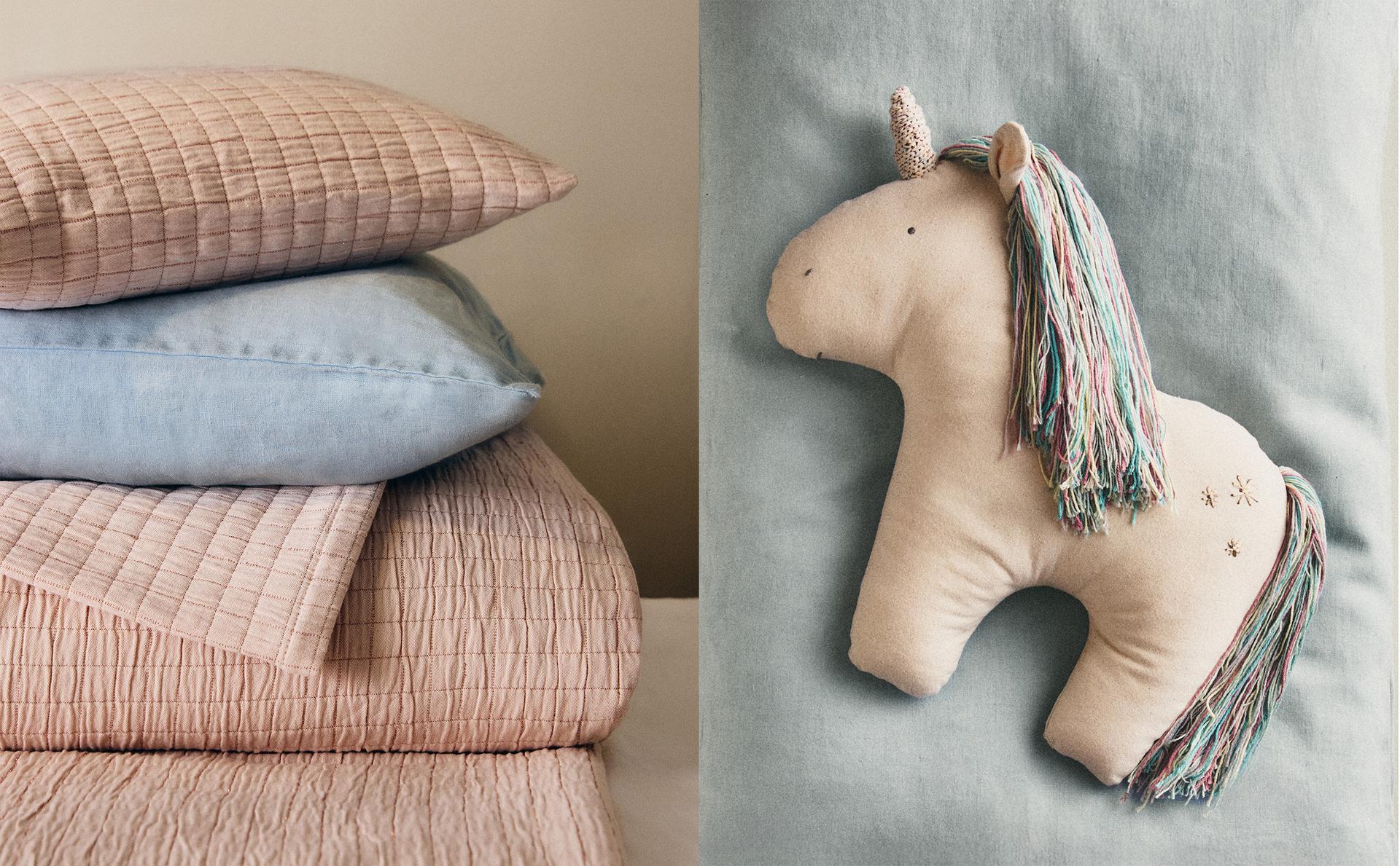 ROPA DE CAMA ALGODÓN CUADROS  Y COJÍN INFANTIL PONY