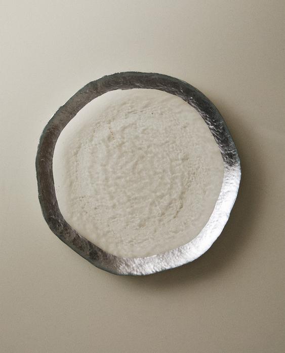 PLATO POSTRE VIDRIO RELIEVE FILO PLATEADO