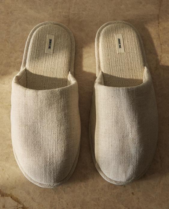 LINEN MULE SLIPPERS