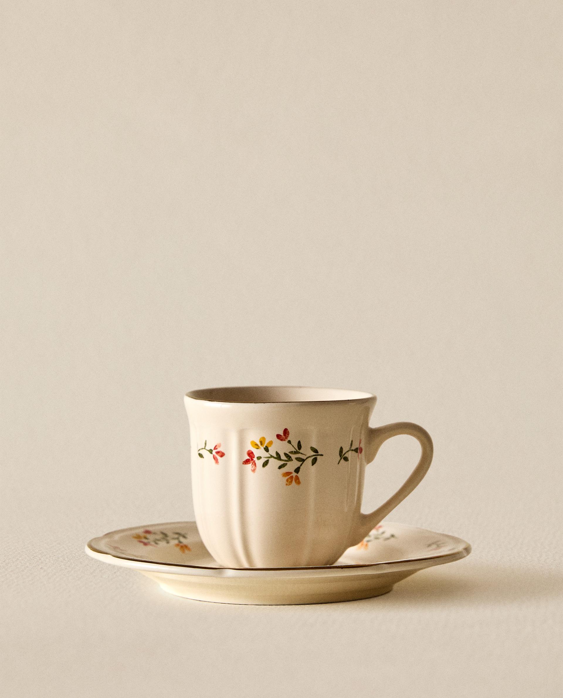 FLORAL PORCELAIN COFFEE CUP AND SAUCER FLORAL PORCELAIN COFFEE CUP AND SAUCER