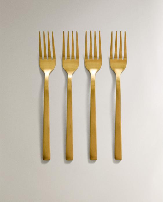 PACK MET GOUDKLEURIGE STALEN DESSERTVORKEN (4-PACK)