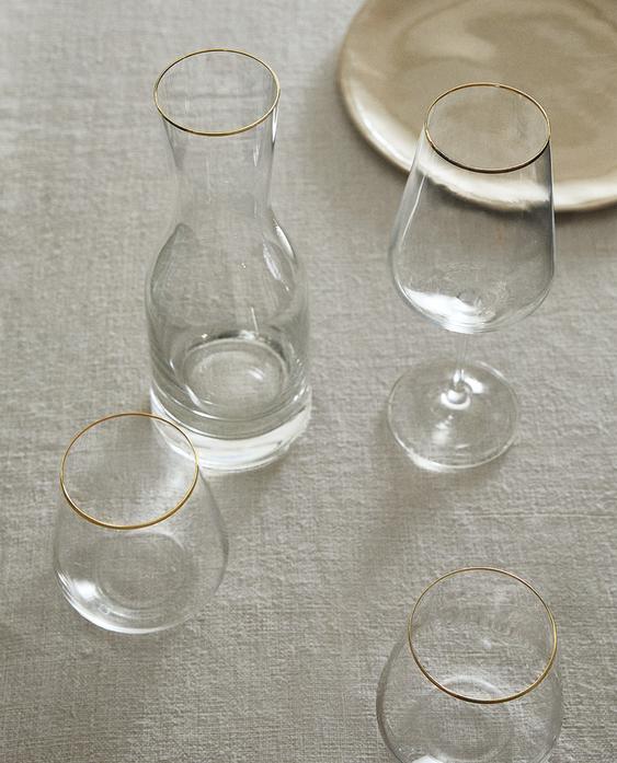 BOHEMIAN GLASSWARE WITH GOLD RIM BOHEMIAN GLASSWARE WITH GOLD RIM