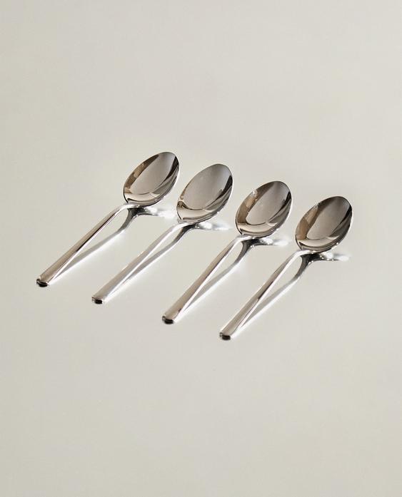 CONJUNTO DE COLHERES PEQUENAS DE SOBREMESA DE AÇO COM BRILHO (CONJUNTO DE 4)