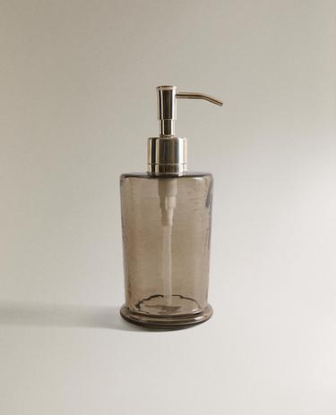 SMOKY TEXTURED GLASS SOAP DISPENSER