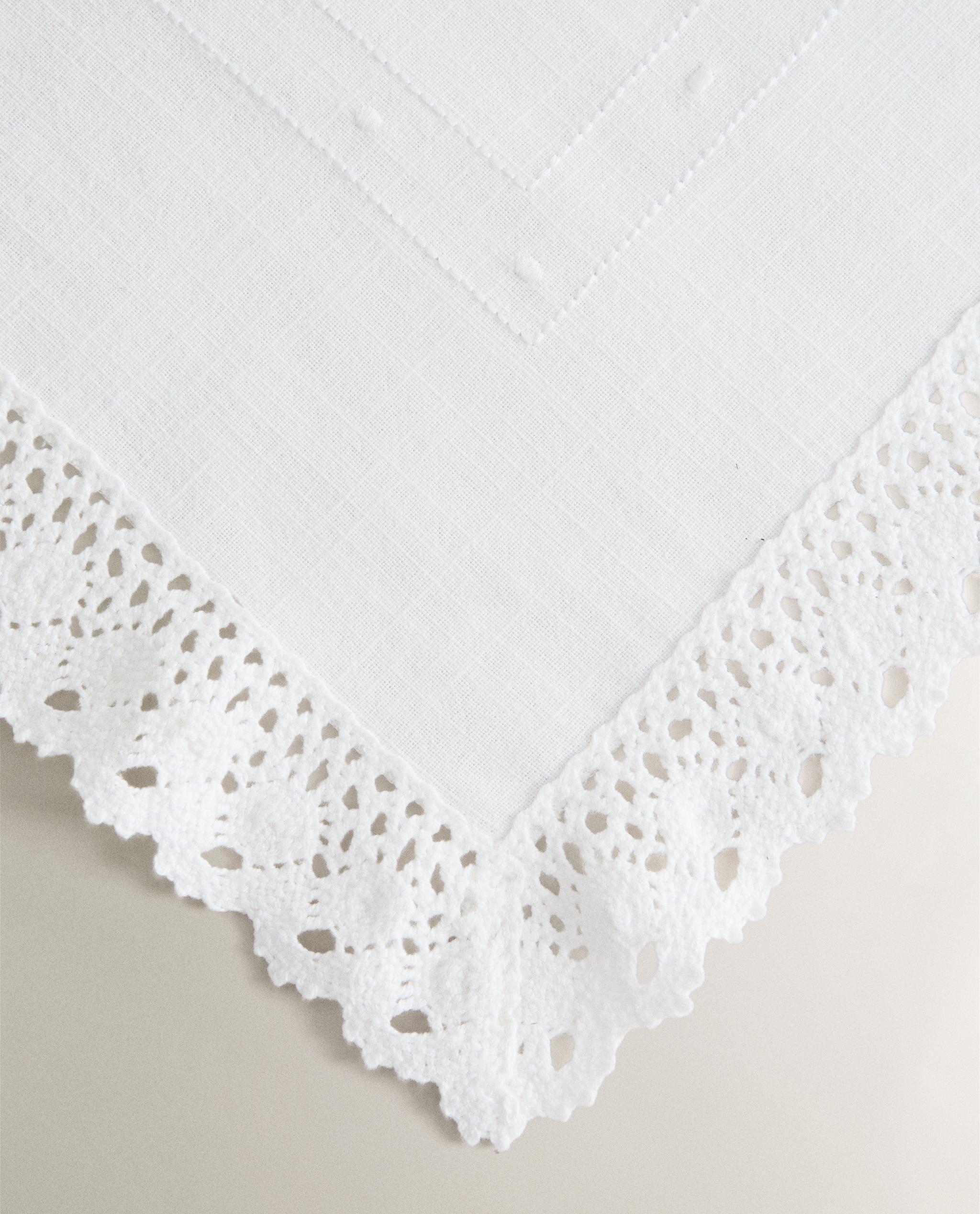 EMBROIDERED COTTON TABLECLOTH WITH LACE TRIM product thumbnail 7