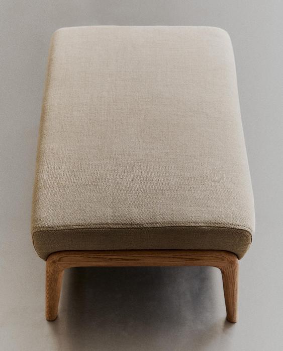 ASH WOOD AND LINEN FOOTREST STOOL