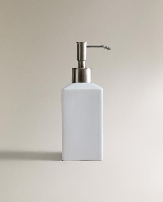 WHITE EARTHENWARE SOAP DISPENSER