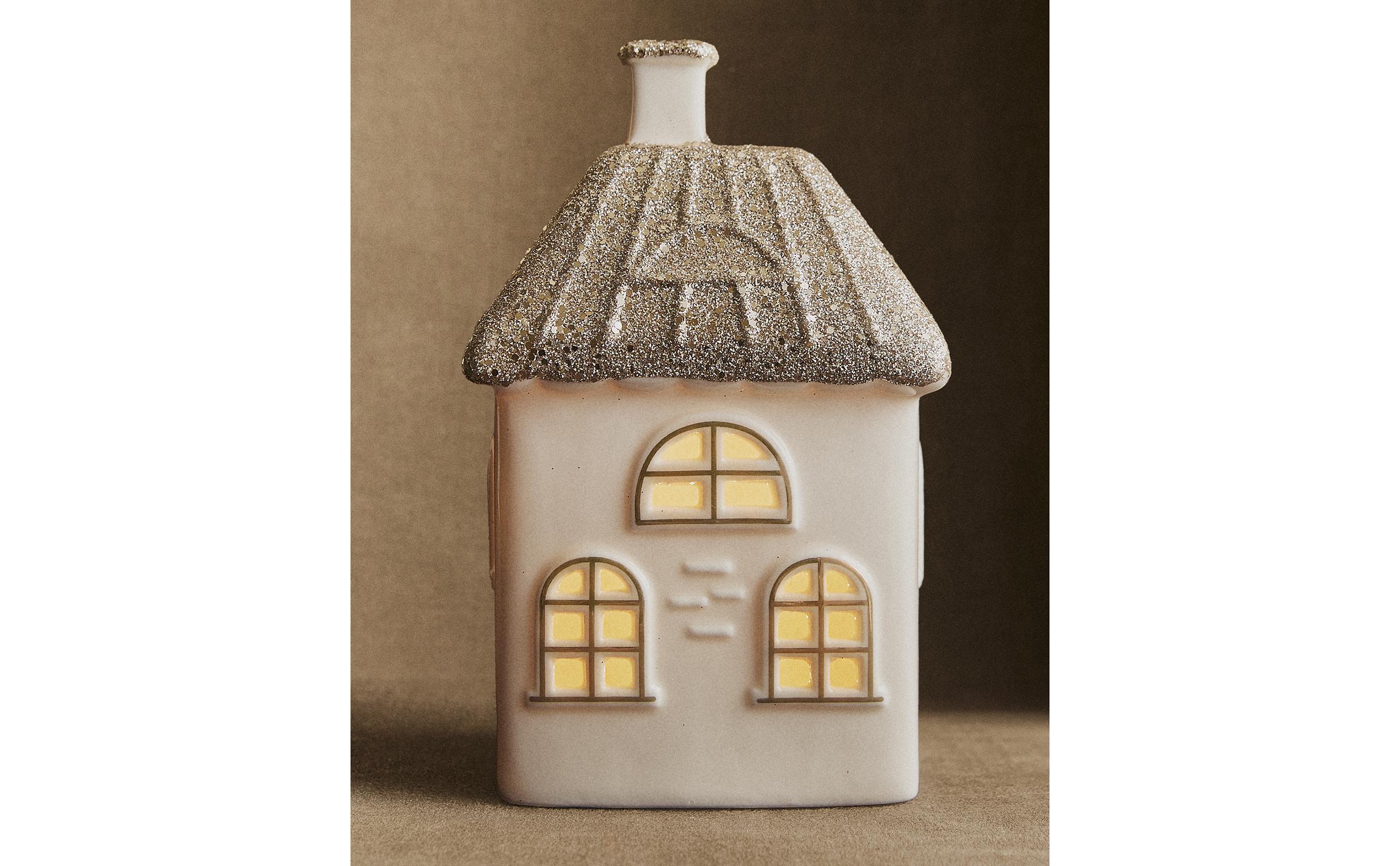 クリスマス セラミック ハウス オーナメント 四角い屋根 グリッター