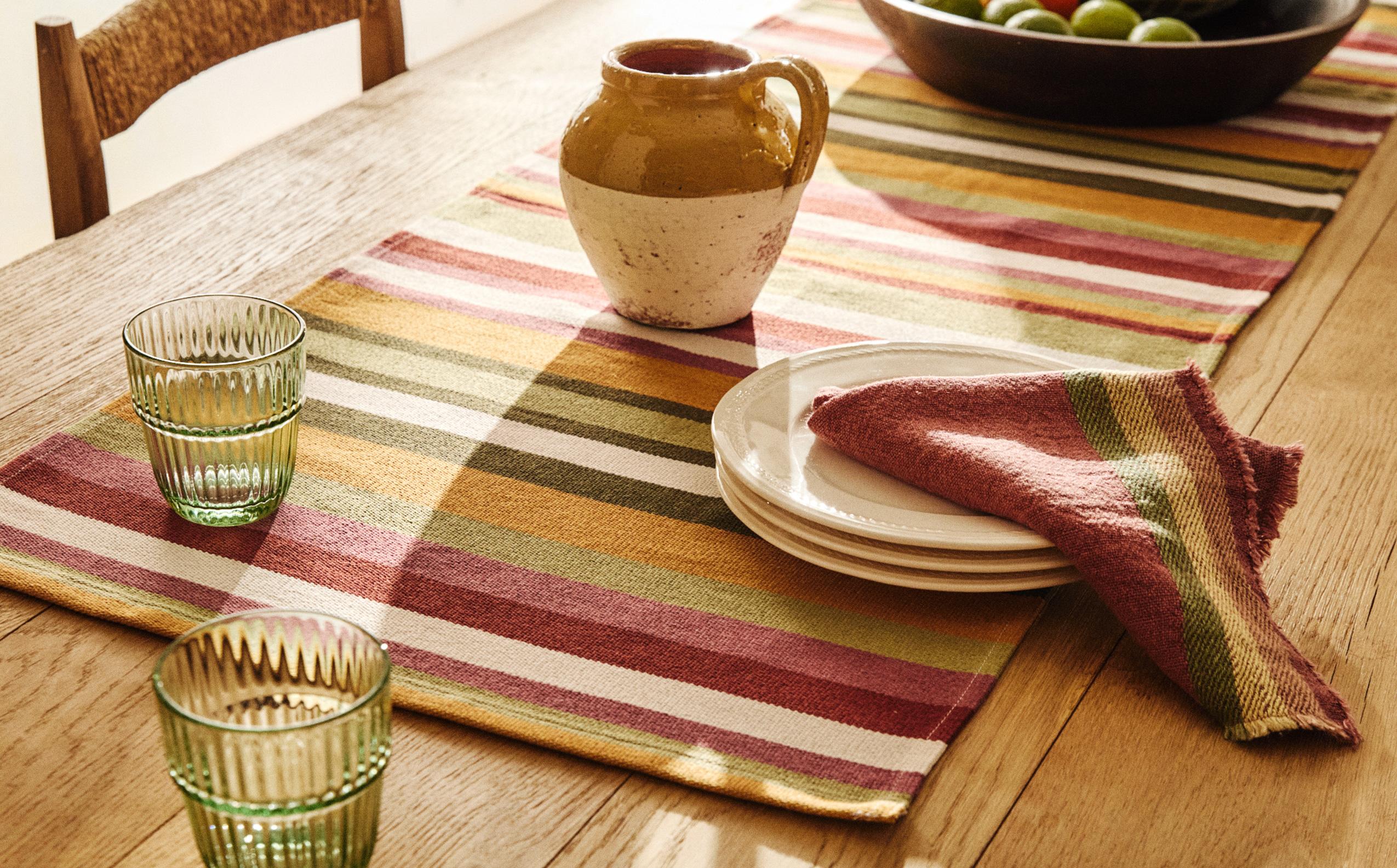 MULTICOLOURED STRIPED COTTON TABLE RUNNER