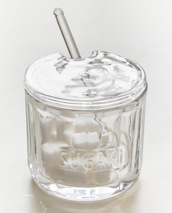 GLASS SUGAR BOWL WITH LID