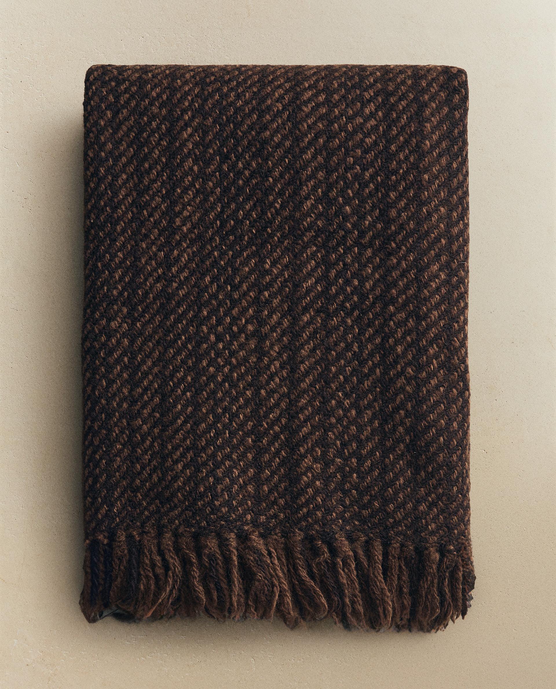 ZARA  フリンジ 付き ブランケット ホワイト ブラウン ザラホーム フリンジ フリース ブランケット | Zara Home 日本/Japan