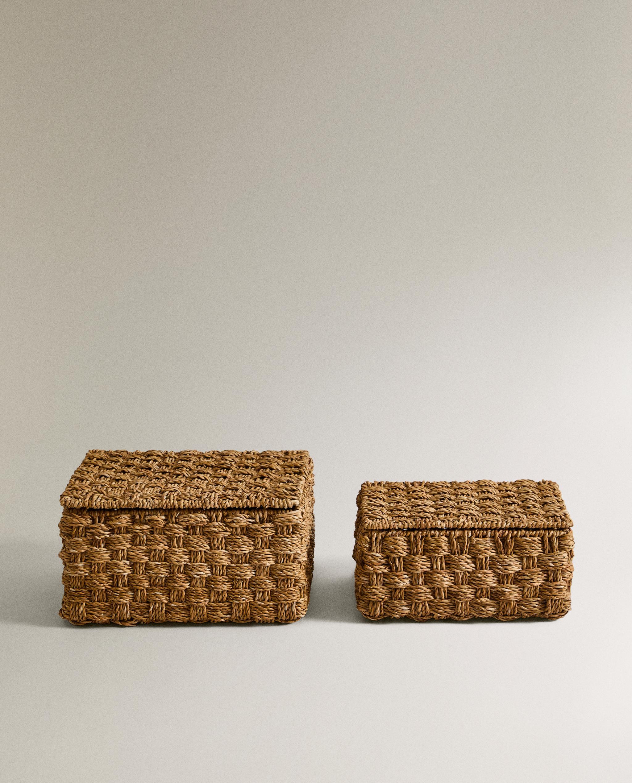 RECTANGULAR SEAGRASS BASKET WITH LID