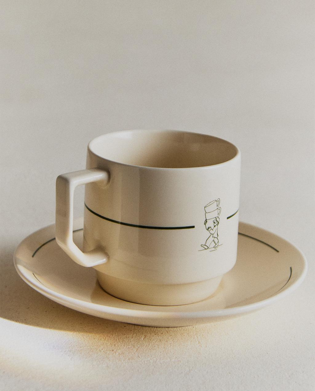 TEETASSE MIT UNTERTASSE AUS STEINGUT FÜR CAFETERIA TEETASSE MIT UNTERTASSE AUS STEINGUT FÜR CAFETERIA