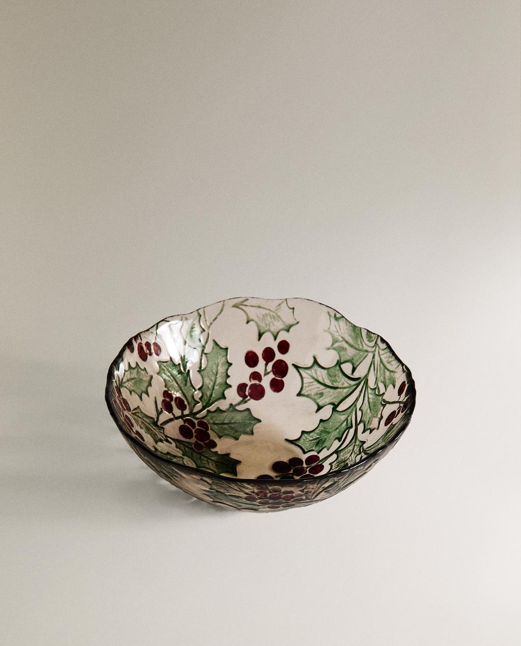 CHRISTMAS HOLLY GLASS BOWL