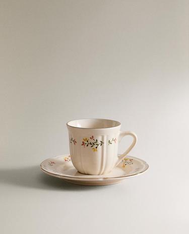FLORAL PORCELAIN COFFEE CUP AND SAUCER
